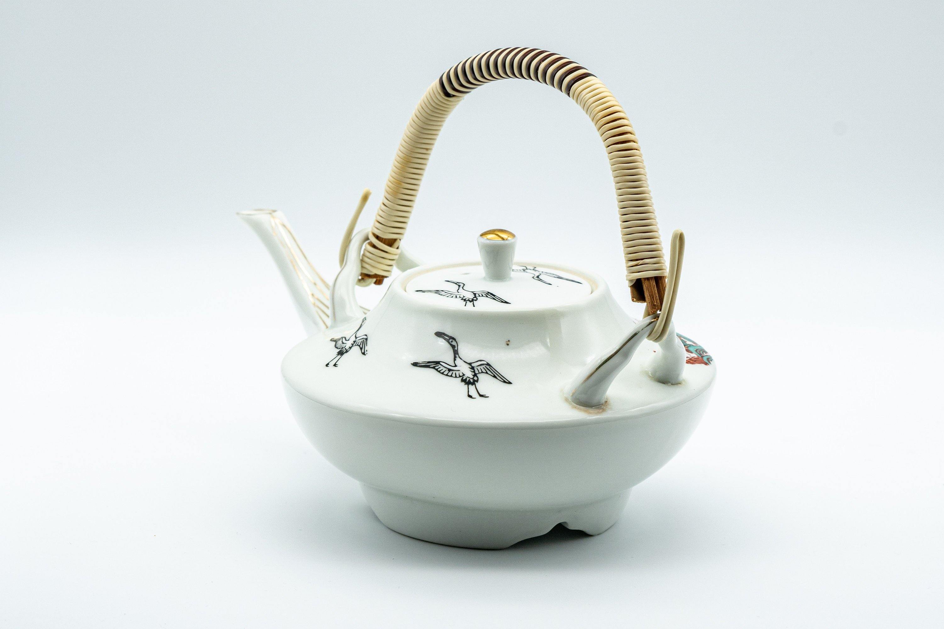 Japanese Kyusu - White Crane and Tortoise Do-ake Tea and Sake Pot - 300ml - Tezumi