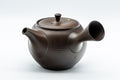 Japanese Kyusu - 光風 Floral Maru-gata Tokoname-yaki Teapot - 300ml - angled top view showing the lid knob and spout