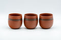 Japanese Tea Set - Tokoname-yaki Debeso Kyusu with 3 Yunomi - the three teacups in a row, front view