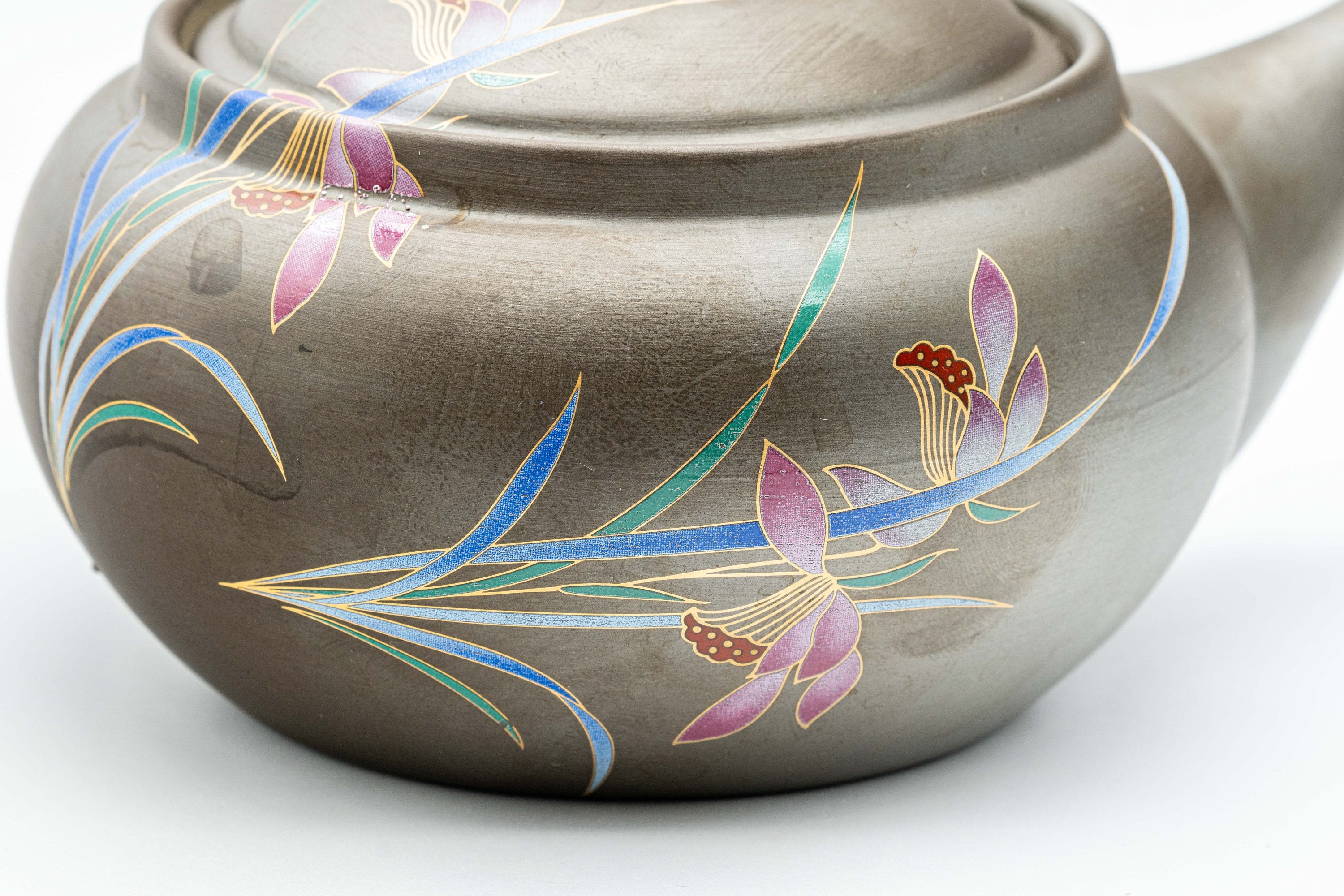 Japanese Kyusu - Orchid Decorated Mesh-filtered Teapot  - 375ml - Tezumi