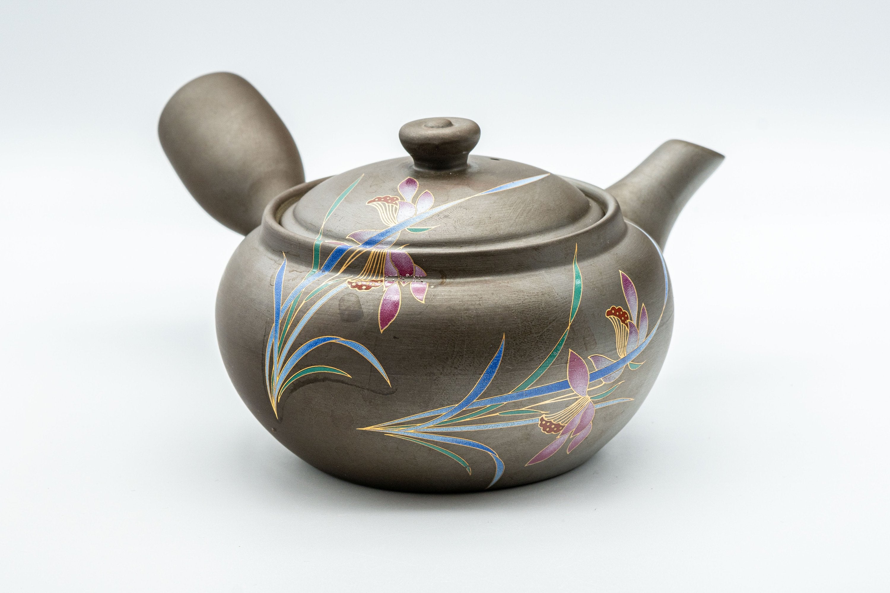 Japanese Kyusu - Orchid Decorated Mesh-filtered Teapot  - 375ml - Tezumi