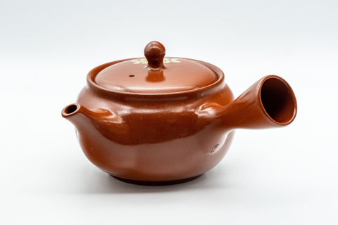 Japanese Kyusu - 宗山窯 Sakura Tokoname-yaki Obi-ami Teapot - 330ml - side view showing the spout