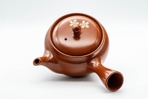 Japanese Kyusu - 宗山窯 Sakura Tokoname-yaki Obi-ami Teapot - 330ml - top-down view of the lid and side handle