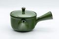 Tezumi — Japanese Kyusu - Green Ryokudei Tokoname-yaki Teapot - 230ml — side view with the lid and side handle