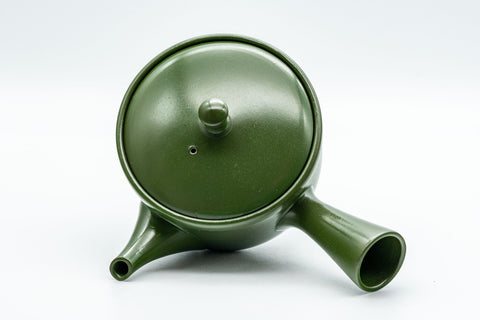 Tezumi — Japanese Kyusu - Green Ryokudei Tokoname-yaki Teapot - 230ml — top-down view of the lid and side handle