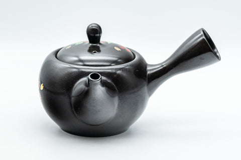 Japanese Kyusu - Sakura Black Kurodei Tokoname-yaki Teapot - 350ml - three-quarter view from the opposite side