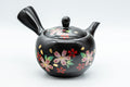 Japanese Kyusu - Sakura Black Kurodei Tokoname-yaki Teapot - 350ml - three-quarter view showing the painted sakura