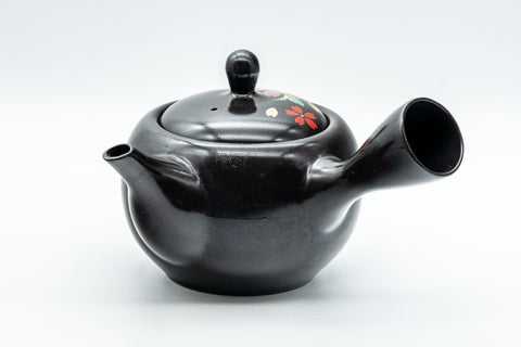 Japanese Kyusu - Sakura Black Kurodei Tokoname-yaki Teapot - 350ml - side view showing the spout