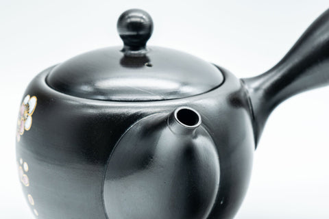 Japanese Kyusu - 福仙窯 Fukusen Kiln Plum Blossoms Black Kurodei Tokoname-yaki Teapot - 350ml