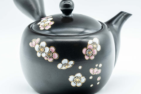 Japanese Kyusu - 福仙窯 Fukusen Kiln Plum Blossoms Black Kurodei Tokoname-yaki Teapot - 350ml