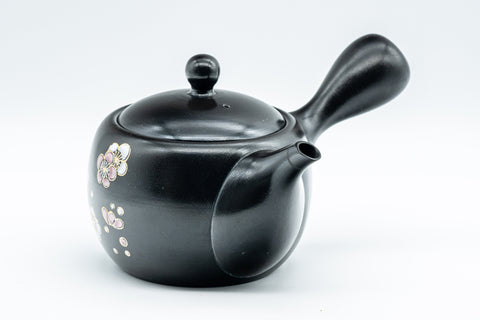 Japanese Kyusu - 福仙窯 Fukusen Kiln Plum Blossoms Black Kurodei Tokoname-yaki Teapot - 350ml