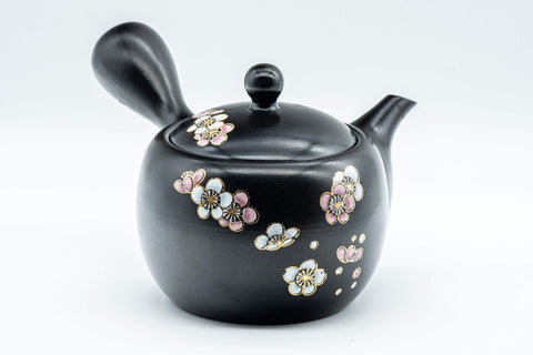 Japanese Kyusu - 福仙窯 Fukusen Kiln Plum Blossoms Black Kurodei Tokoname-yaki Teapot - 350ml