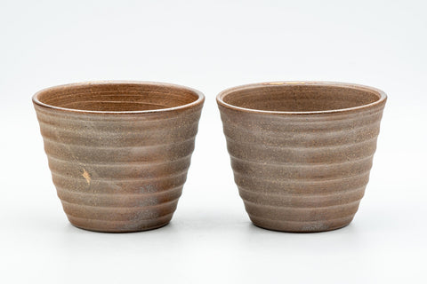 Japanese Teacups - Pair of Ido-gata Shigaraki-yaki Yunomi - 175ml - front view of both cups