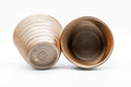 Japanese Teacups - Pair of Ido-gata Shigaraki-yaki Yunomi - 175ml - angled view of the pair with one cup tilted to show the interior