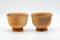 Japanese Teacups - Pair of Shigaraki-yaki Senchawan - front view of the pair of unglazed orange-tan tulip cups