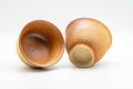 Japanese Teacups - Pair of Shigaraki-yaki Senchawan - one cup inverted to show the base beside an upright cup