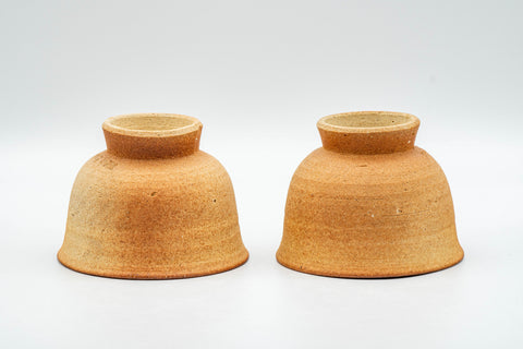 Japanese Teacups - Pair of Shigaraki-yaki Senchawan - both cups inverted showing the footrings