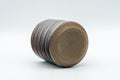 Japanese Teacup - Ribbed Tsutsu-gata Yunomi - 130ml - tilted view showing the unglazed foot