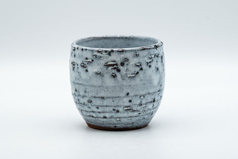 Japanese Teacup - White Glazed Spiral Yunomi - 125ml - front view showing the milky white spiral glaze