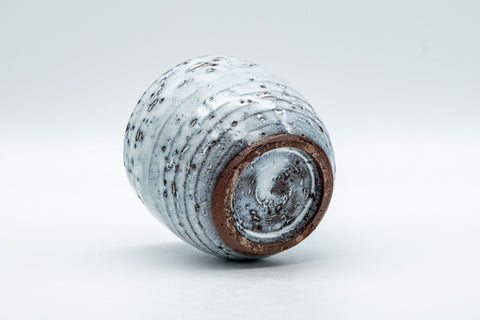 Japanese Teacup - White Glazed Spiral Yunomi - 125ml - tilted view showing the foot and interior