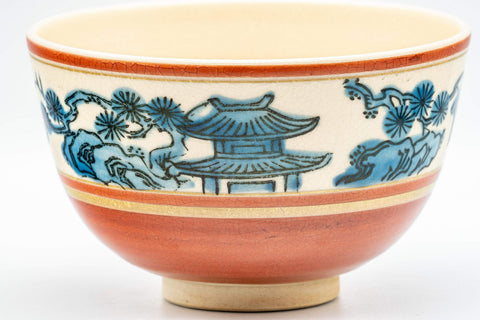 Japanese Matcha Bowl - Zuiun Wan-nari Kyo-yaki Chawan - 450ml - side view showing the rounded wan-nari form