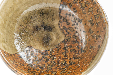 Japanese Matcha Bowl - Goma Hira-gata Shigaraki-yaki Chawan - 250ml - closeup of the wood ash glaze texture