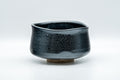 Japanese Matcha Bowl - 東山 Higashiyama Tenmoku Glazed Chawan with Bamboo Chasen Whisk and Chashaku Scoop - 500ml - front view showing the oil-spot tenmoku glaze