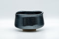 Japanese Matcha Bowl - 東山 Higashiyama Tenmoku Glazed Chawan with Bamboo Chasen Whisk and Chashaku Scoop - 500ml - front view of the black tenmoku-glazed bowl