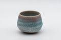 Japanese Teacup - Turquoise Obori Soma-yaki Guinomi - front view showing the dark glazed interior