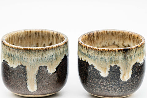 Japanese Teacups - Pair of Hare's Fur Glazed Guinomi - 45ml