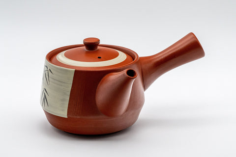 Japanese Kyusu - Tokoname-yaki Teapot with Bamboo Scene - 300ml - three-quarter view from the opposite side