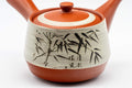 Japanese Kyusu - Tokoname-yaki Teapot with Bamboo Scene - 300ml - closeup of the painted bamboo scene over the white slip