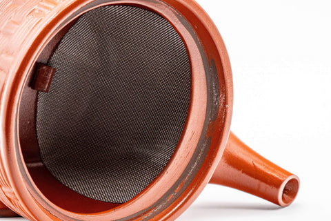 Japanese Kyusu - Tokoname-yaki Teapot with Mesh Filter - 200ml - looking into the pot showing the interior and spout opening