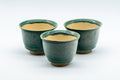 Japanese Teacup - Green Yuteki Glazed Koishiwara-yaki Yunomi - 90ml - three views of the teacup grouped together