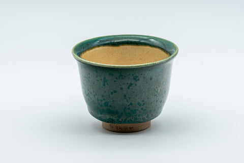 Japanese Teacup - Green Yuteki Glazed Koishiwara-yaki Yunomi - 90ml - front view of the tulip-shaped teacup
