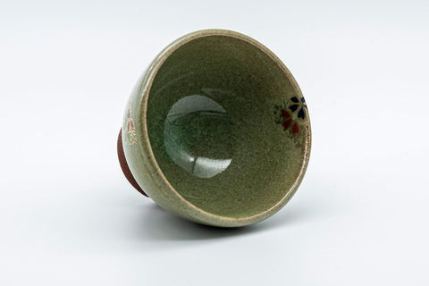 Japanese Teacup - Floral Celadon Sugi-nari Senchawan - view tilted forward showing the interior