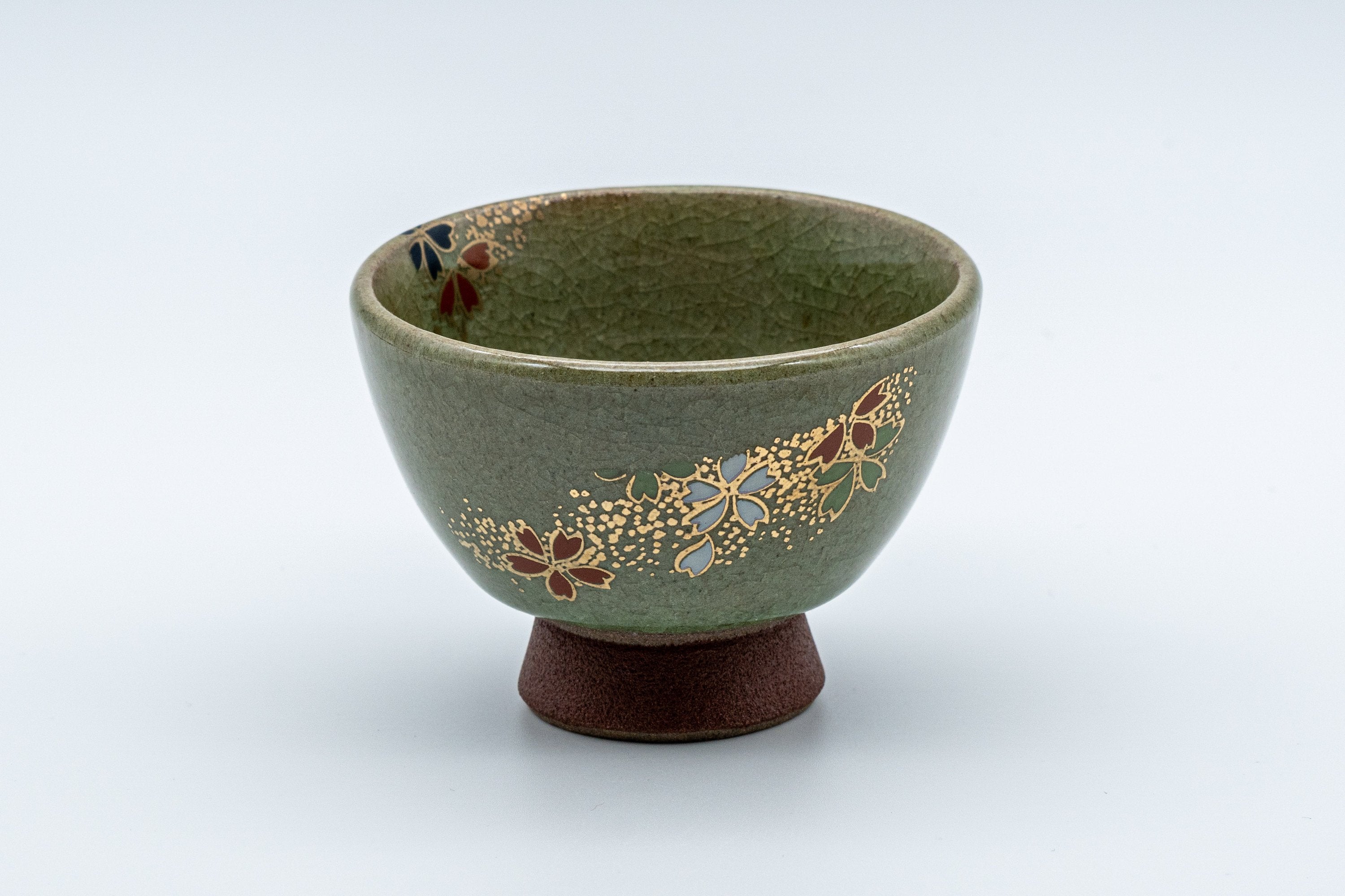 Japanese Teacup - Floral Celadon Sugi-nari Senchawan - 75ml