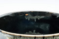 Tezumi — Japanese Matcha Bowl - Jet Black Drip Glazed Wan-nari Chawan - 500ml — inverted showing the foot ring