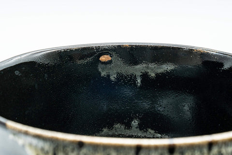 Tezumi — Japanese Matcha Bowl - Jet Black Drip Glazed Wan-nari Chawan - 500ml — inverted showing the foot ring