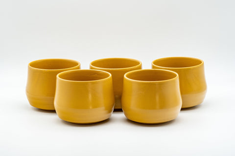Japanese Tea Set - Yellow Debeso Kyusu with 5 Yunomi - the five teacups arranged together