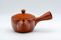 Japanese Kyusu - 福仙窯 Floral Kanji Tokoname-yaki Teapot - 230ml - angled view with the side handle to the right