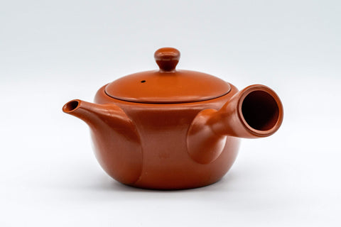 Japanese Kyusu - 福仙窯 Floral Kanji Tokoname-yaki Teapot - 230ml - side view showing the spout and handle