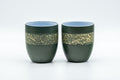Japanese Teacups - Pair of Green Ryokudei Tokoname-yaki Yunomi - 130ml - front view of the pair of green ryokudei clay teacups