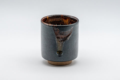 Japanese Teacup - Matte Black Drip Glazed Tsutsu-gata Yunomi - 155ml