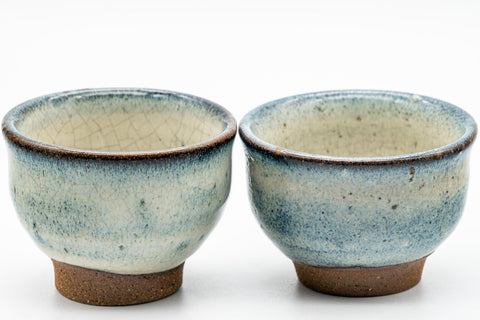Japanese Teacups - Pair of Crazed Glaze Senchawan - 60ml - front view of the pair of teacups