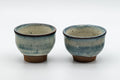 Japanese Teacups - Pair of Crazed Glaze Senchawan - 60ml - front view of the pair of cream and blue crazed-glaze teacups