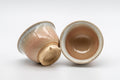 Japanese Teacups - 萩焼 Pair of Hagi-yaki Senchawan - 55ml - the cups lying on their sides showing the interiors