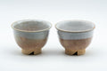Japanese Teacups - Pair of 天鵬山 Tsubaki Kiln - White Glazed Hagi-yaki Yunomi - 120ml - front view of the pair, alternate angle