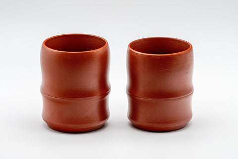 Japanese Teacups - 常滑焼 Pair of Bamboo Shaped Tokoname-yaki Yunomi - 160ml