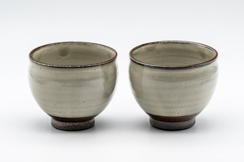 Japanese Teacups - Pair of Cream Glazed Tenmoku-gata Yunomi - 125ml
